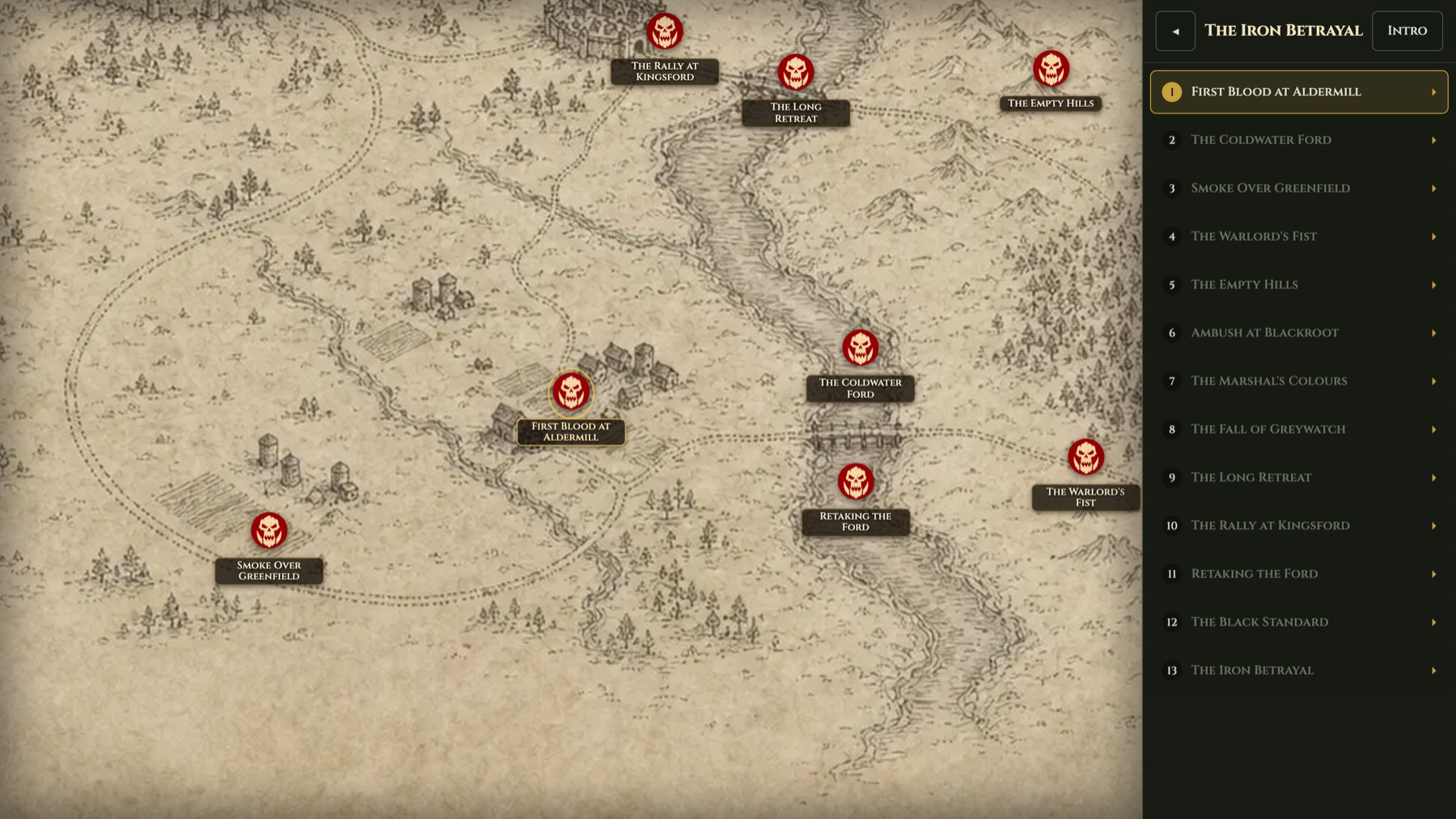 The Iron Betrayal campaign map, hand drawn