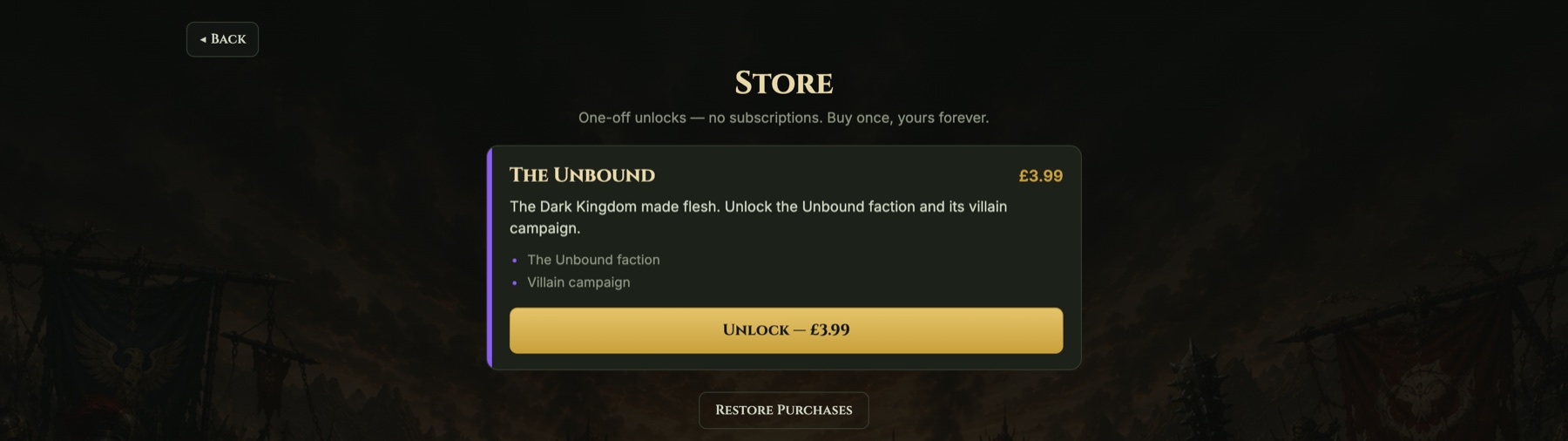 The in-game store showing an add-on pack with its price and contents